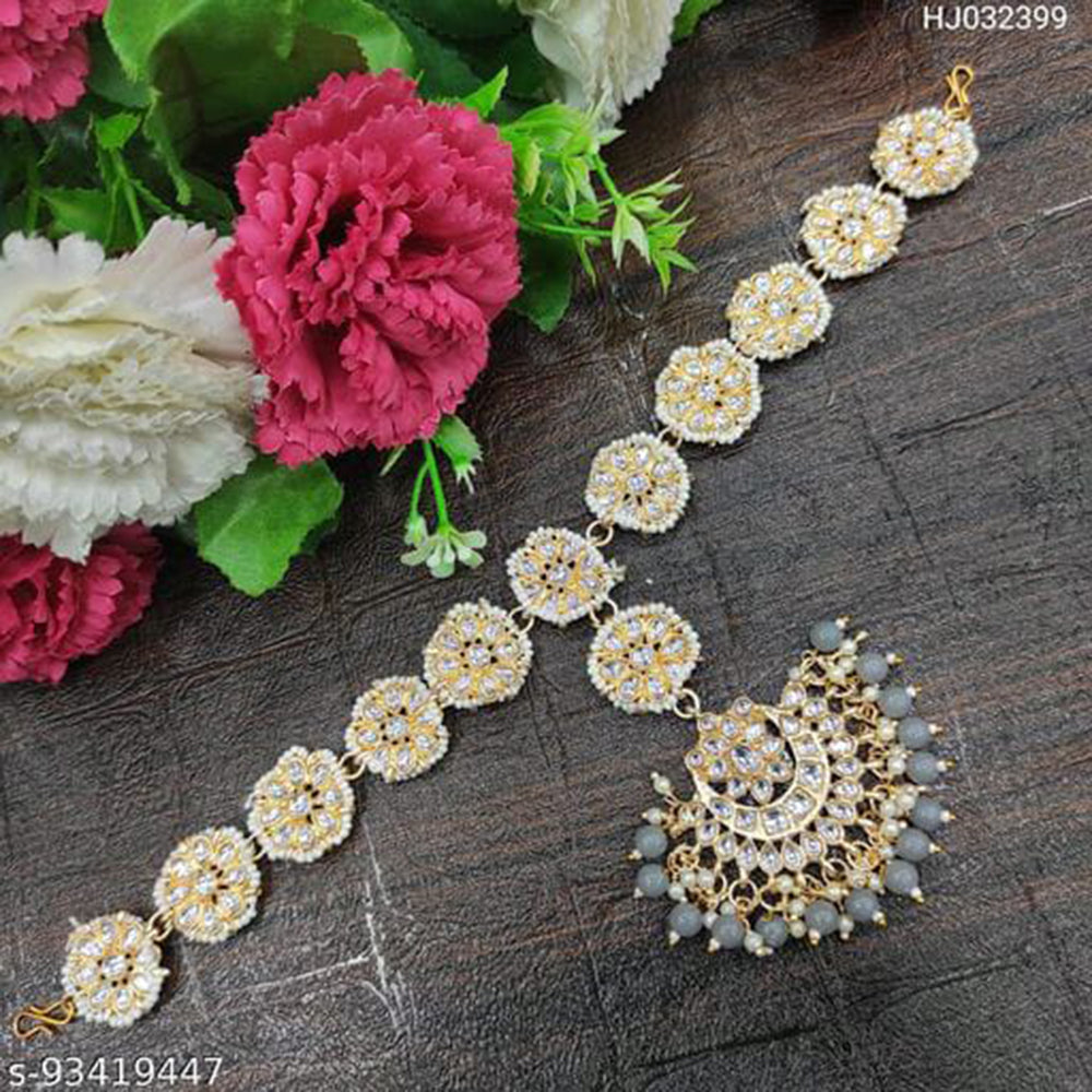SNERA Gold Plated Kundan & Pearl  Sheeshphool / Headband For Women
