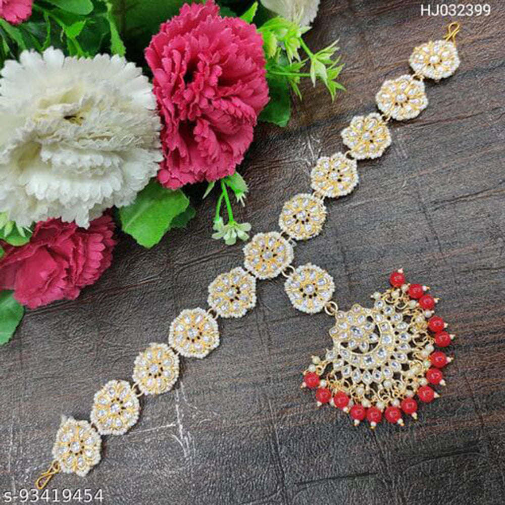 SNERA Gold Plated Kundan & Pearl  Sheeshphool / Headband For Women