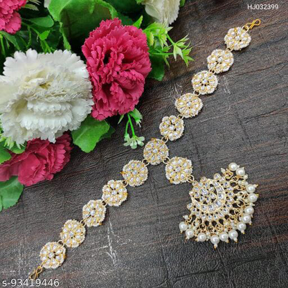 SNERA Gold Plated Kundan & Pearl  Sheeshphool / Headband For Women