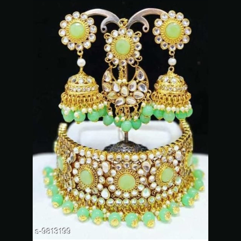 SNERA Gold Plated Kundan Stone & Beads Choker Necklace Set