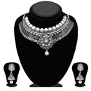 Kriaa Silver Plated Austrian Stone And Kundan Oxidised Choker Necklace Set - 1115307