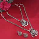 Tisha Oxidised Plated Pink & Green Pota Stone Necklace Set - 1115330