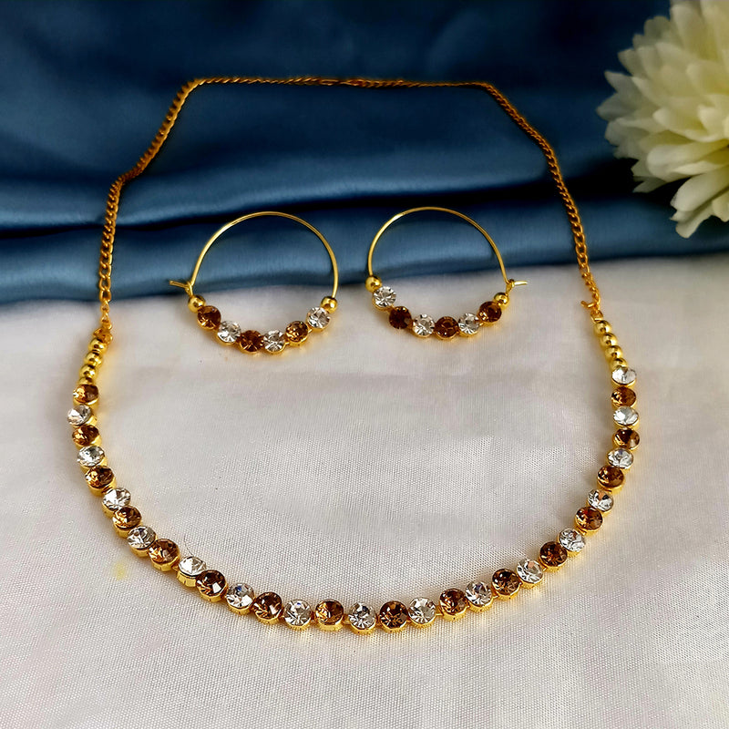 Kriaa Brown Gold Plated Austrian Stone Necklace Set