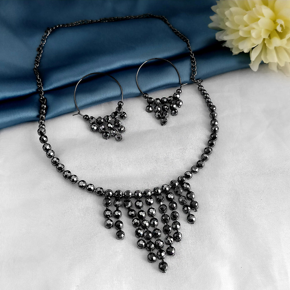 Kriaa Black Plated Marcasite Necklace Set