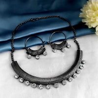 Kriaa Black Plated Marcasite Necklace Set