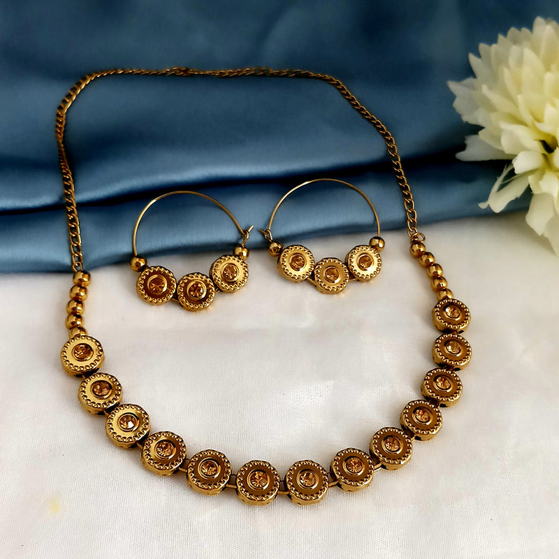 Kriaa Brown Gold Plated Austrian Stone Necklace Set