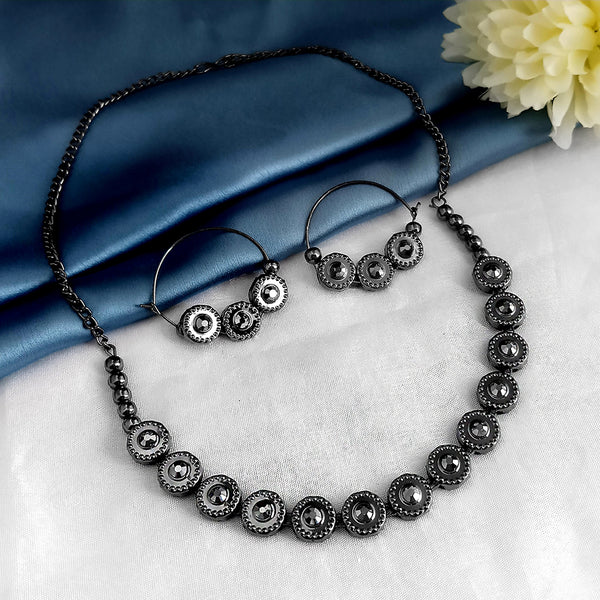 Kriaa Black Plated Marcasite Necklace Set