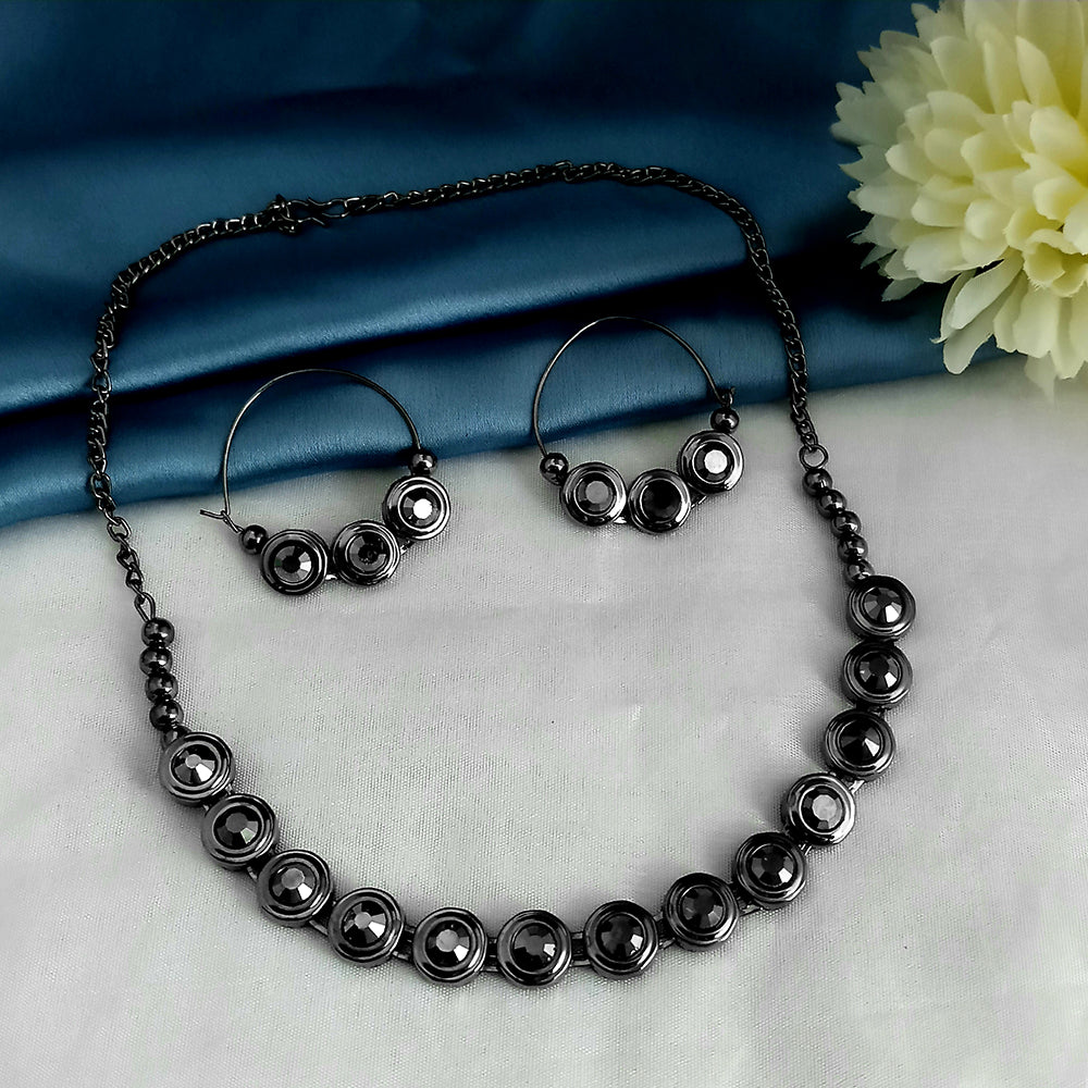 Kriaa Black Plated Marcasite Necklace Set