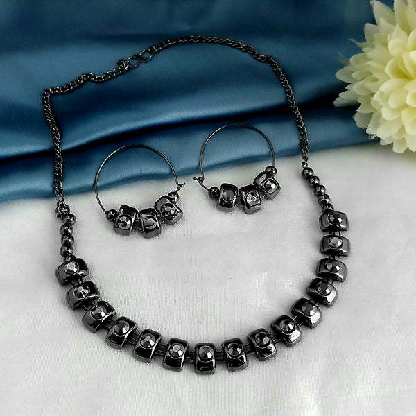 Kriaa Black Plated Marcasite Necklace Set