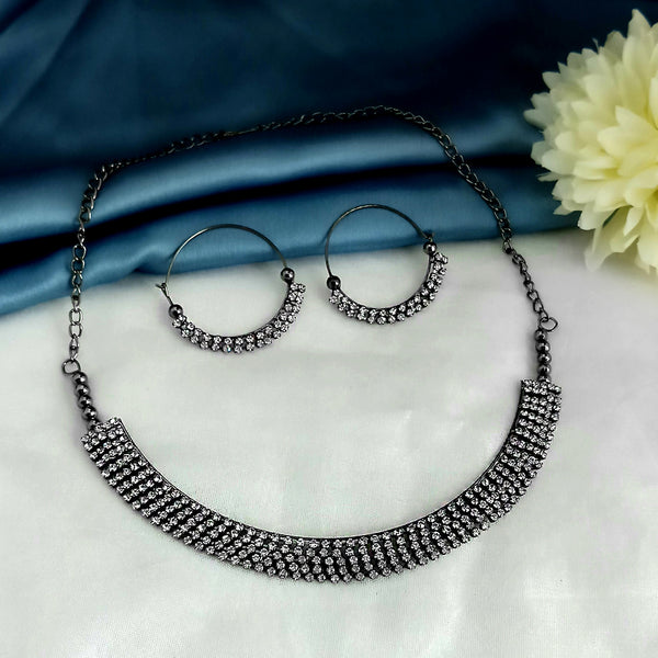 Kriaa Black Plated Marcasite Necklace Set