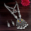 Jeweljunk Oxidised Plated Multicolor Two Layer Necklace Set