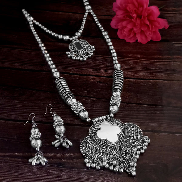 Jeweljunk Navratri Special Oxidised Plated Two Layer Necklace Set