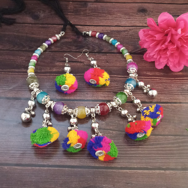 Jeweljunk Navratri Special Multicolour Pom Pom Necklace set