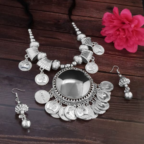 Jeweljunk Navratri Special Oxidised Plated Coin Necklace set