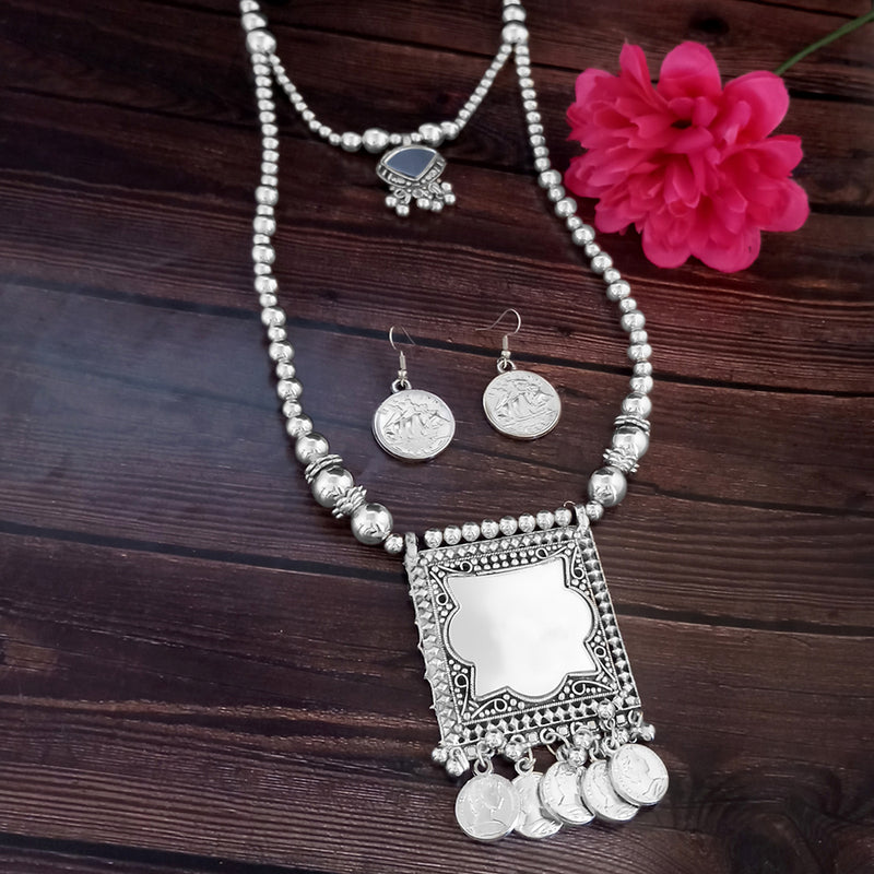 Jeweljunk Navratri Special Oxidised Plated Two Layer Necklace set