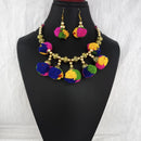 Jeweljunk Gold Plated Multicolor Pom Pom Necklace Set  - 1115668