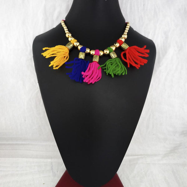 Jeweljunk Gold Plated Multicolor Thread Necklace  - 1115673