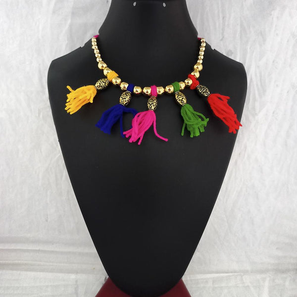 Jeweljunk Gold Plated Multicolor Thread Necklace  - 1115674B