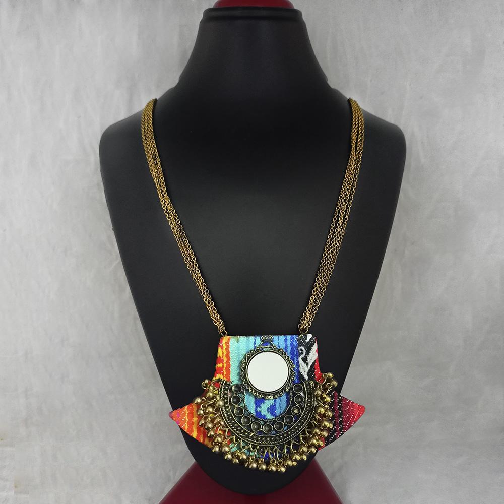 Jeweljunk Antique Plated Mirror And Fabric Fashion Necklace  - 1115675A