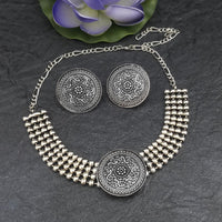 Jinu Arts Oxidised Plated Choker Necklace Set - 1115903