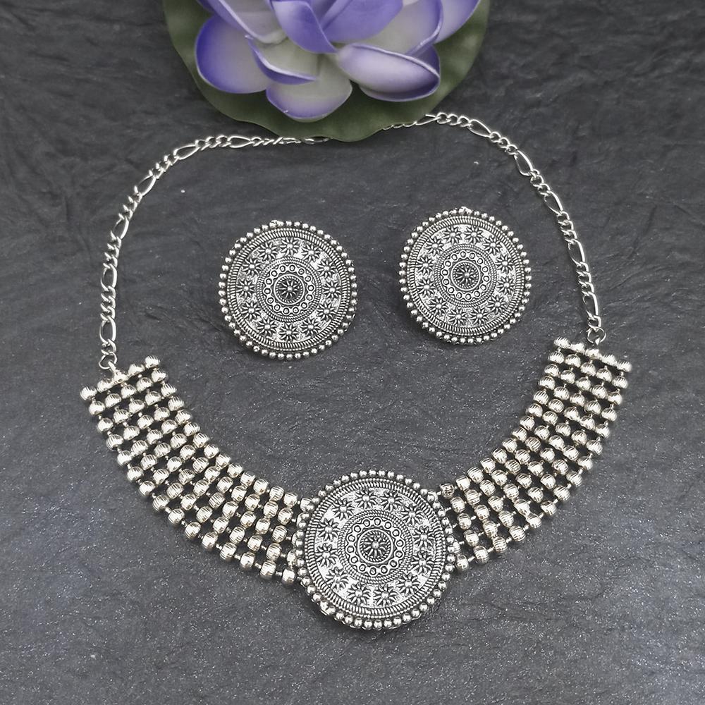Jinu Arts Oxidised Plated Choker Necklace Set - 1115906