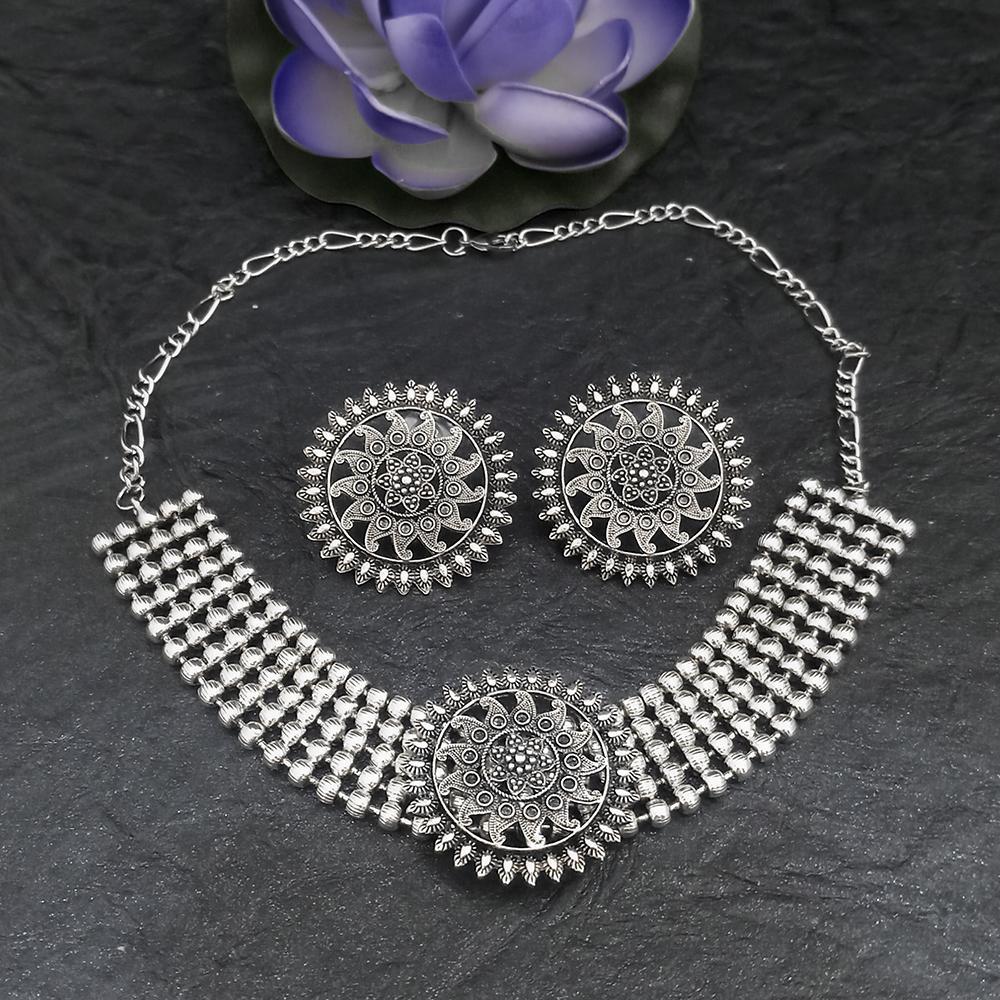 Jinu Arts Oxidised Plated Choker Necklace Set - 1115907