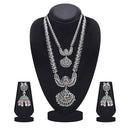 Kriaa Silver Plated Green & Pink & Pearl Double Necklace Set - 1116002A