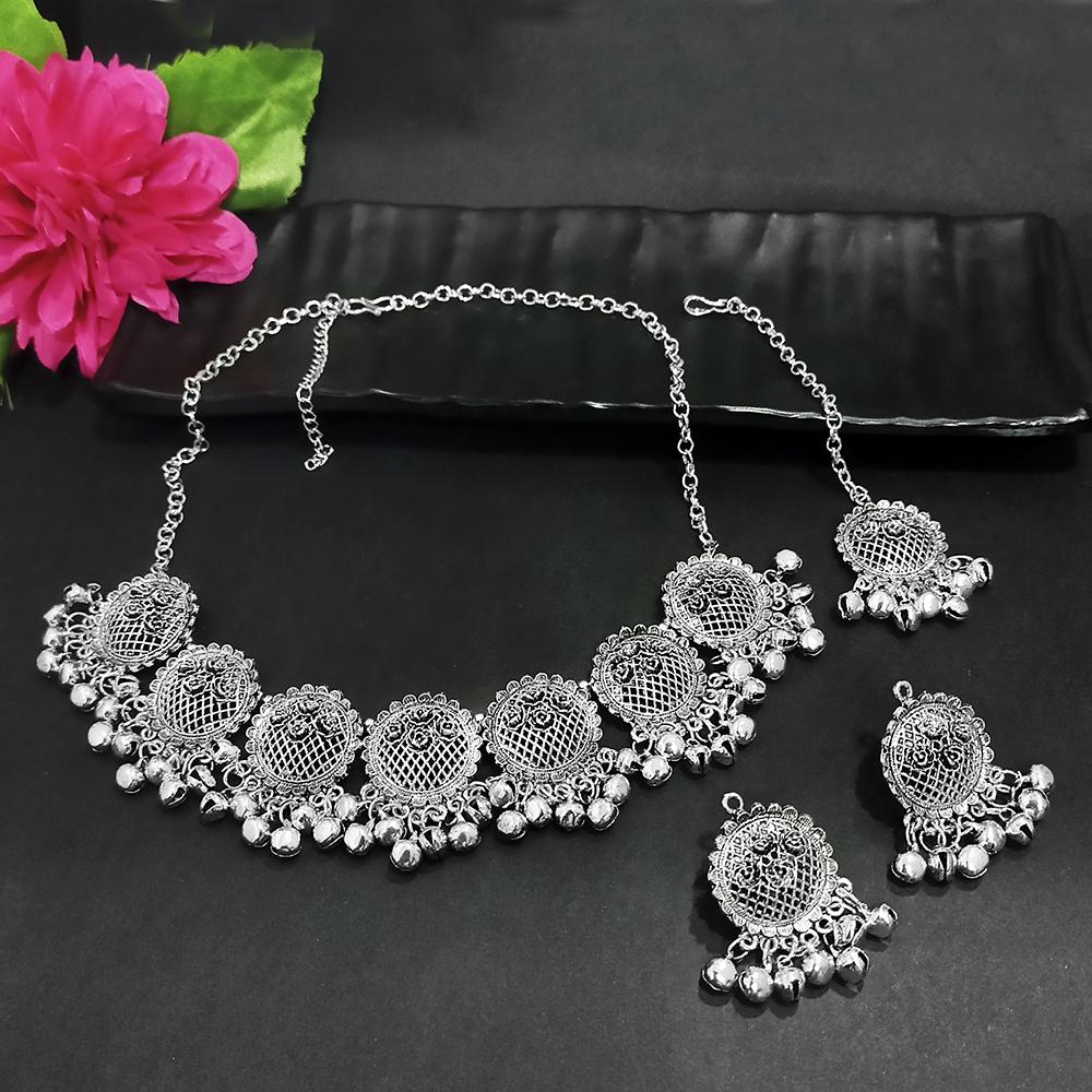 Kriaa Silver Plated Meenakari Necklace Set With Maang Tikka - 1116018A