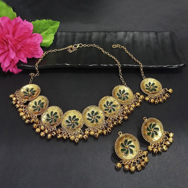 Kriaa Gold Plated Green Meenakari Necklace Set With Maang Tikka - 1116020D