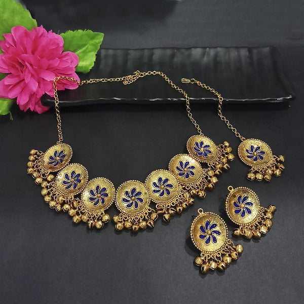 Kriaa Gold Plated Blue Meenakari Necklace Set With Maang Tikka - 1116020E