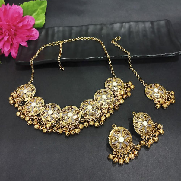 Kriaa Gold Plated Grey Meenakari Necklace Set With Maang Tikka - 1116023J