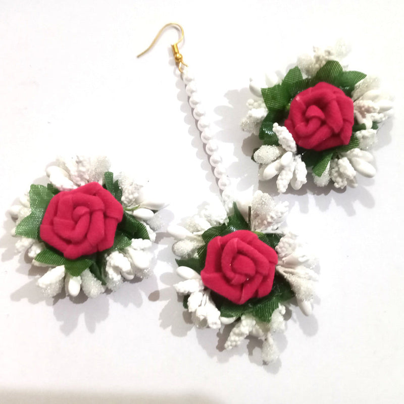 Kavyas Kreation Floral Earrings With Mangtikka