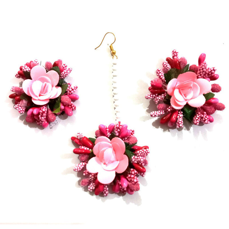 Kavyas Kreation Floral Earrings With Mangtikka