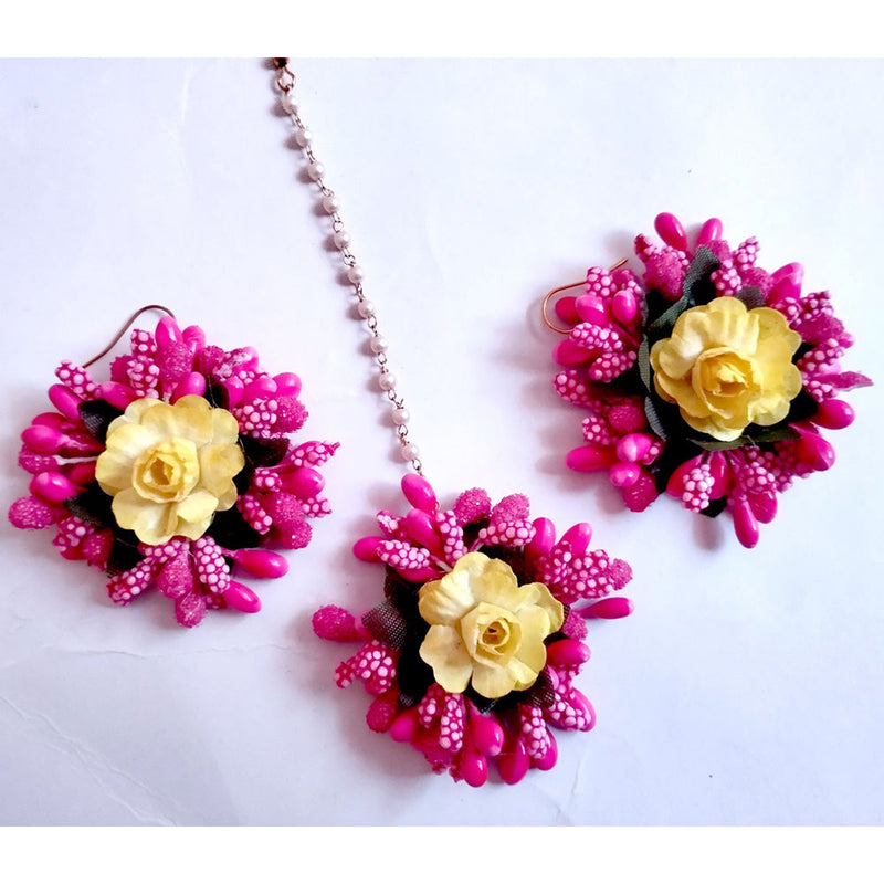 Kavya's Kreation Floral Earrings With Maangtikka