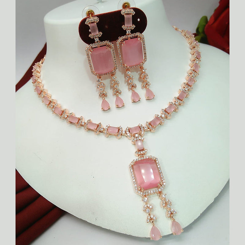 Everlasting Quality Jewels Rose Gold Plated AD Necklace Set