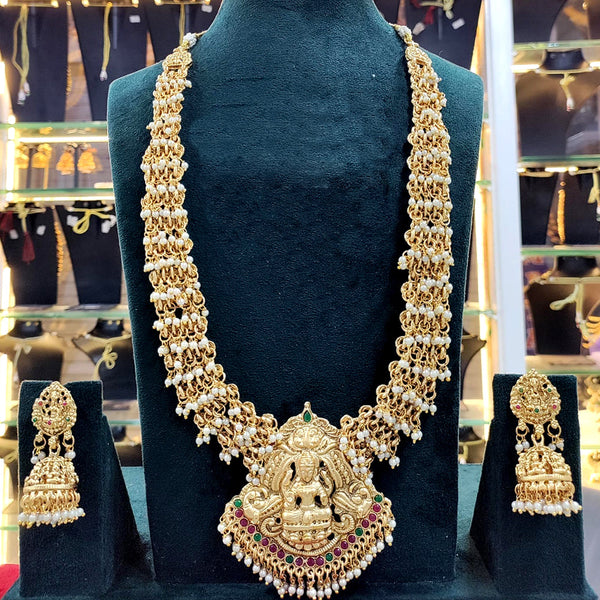 Everlasting Quality Jewels Gold Plated Pota Temple  Long Necklace Set