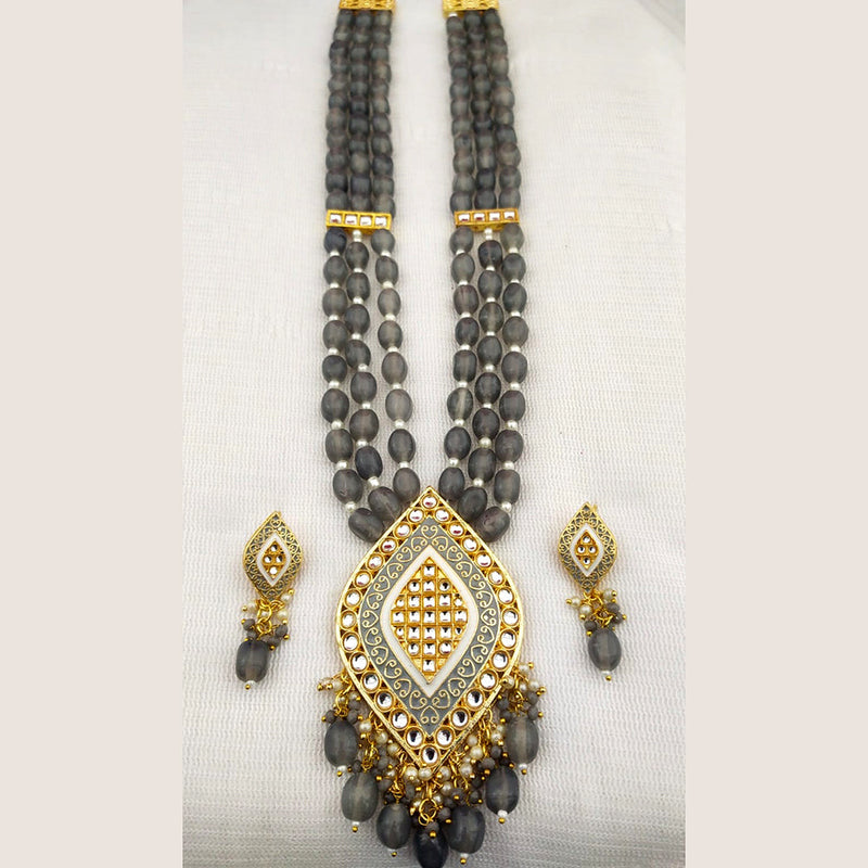 Everlasting Quality Jewels Gold Plated Kundan And Beads Long Necklace Set