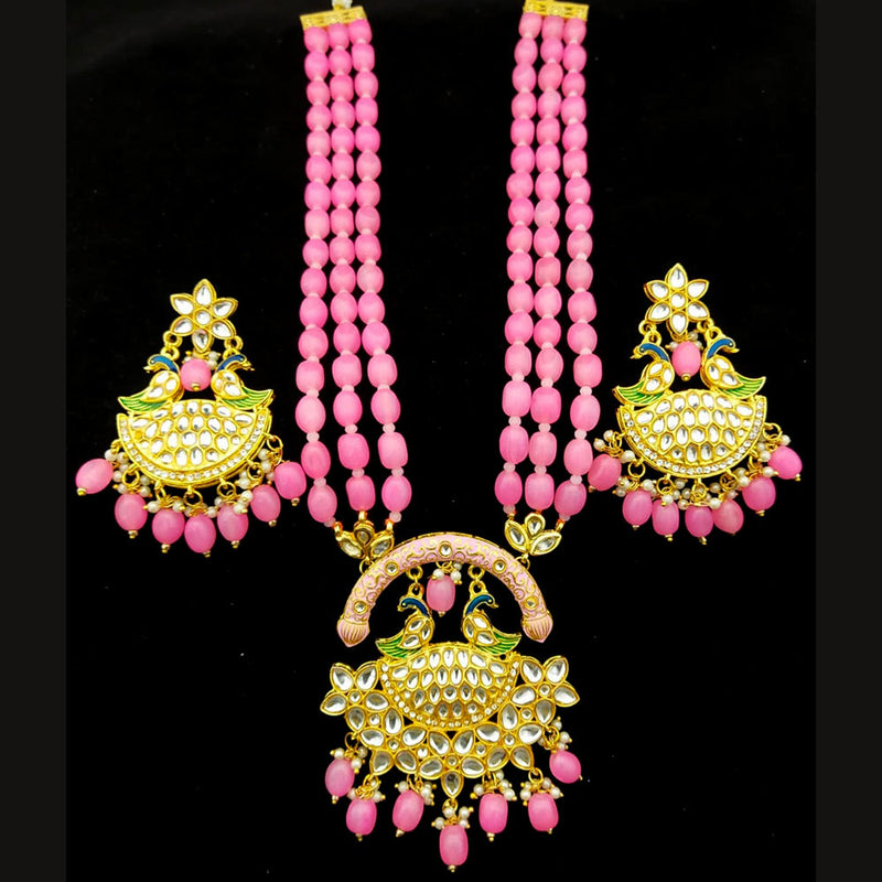 Everlasting Quality Jewels Gold Plated Kundan  Beads Long Necklace Set