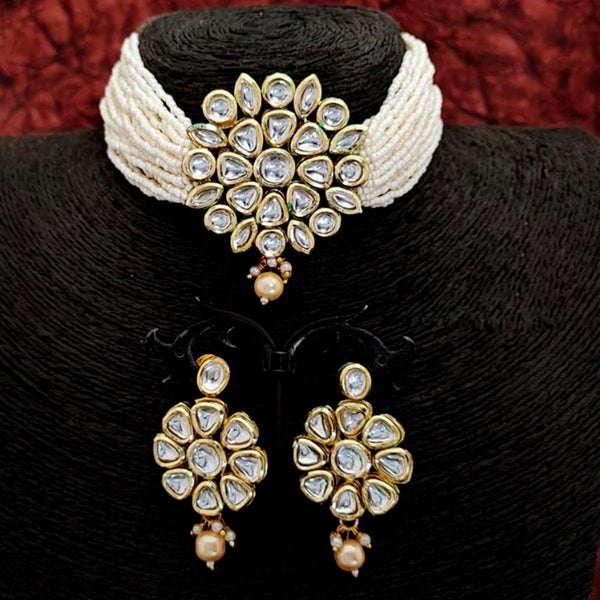 Everlasting Quality Jewels Gold Plated Kundan And Pearl Choker Necklace Set