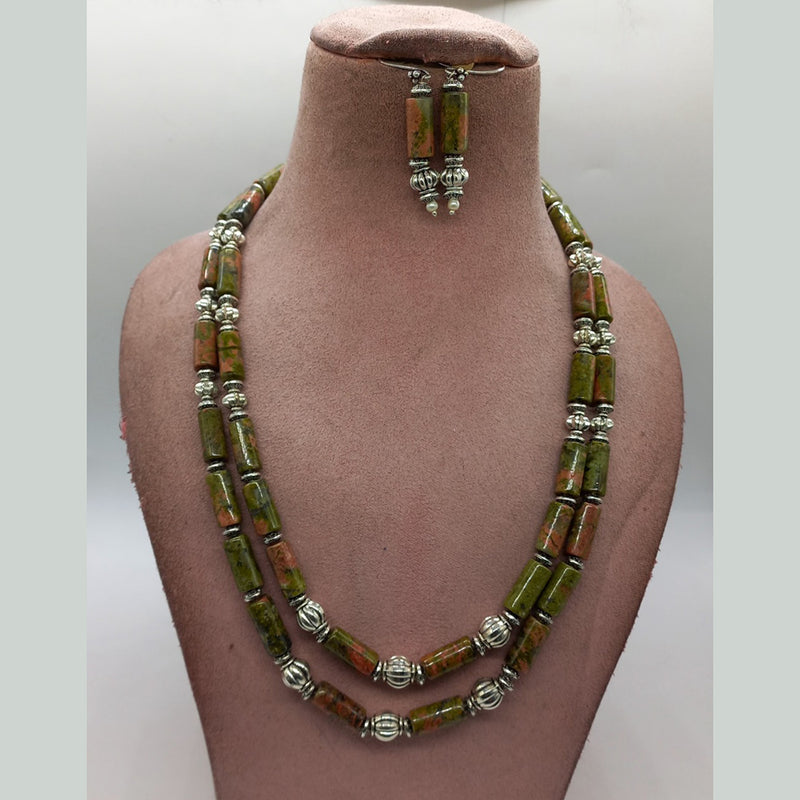 MG Beads Agate Pipe Necklace And Earrings Set