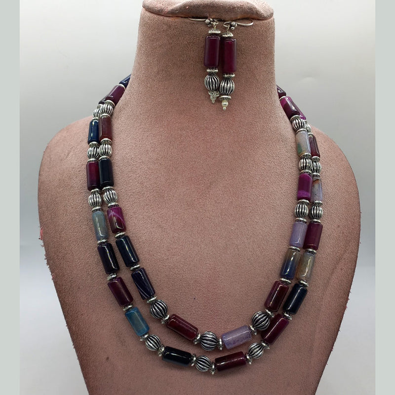 MG Beads Agate Pipe Necklace And Earrings Set