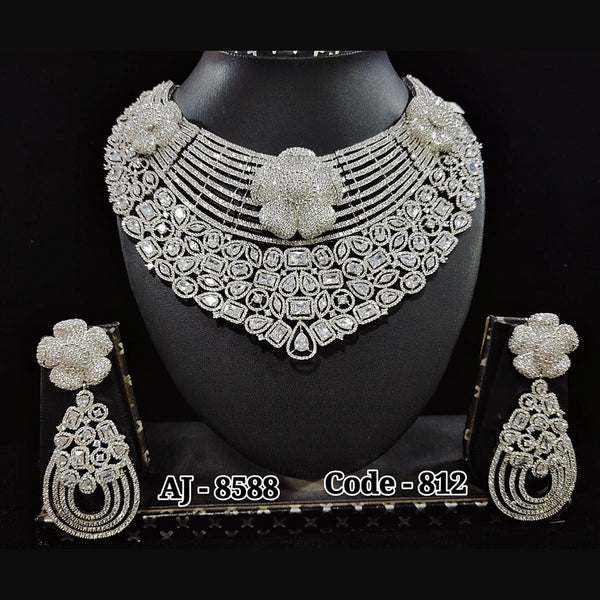 Aastha Jewels Silver Plated AD Stone Necklace Set