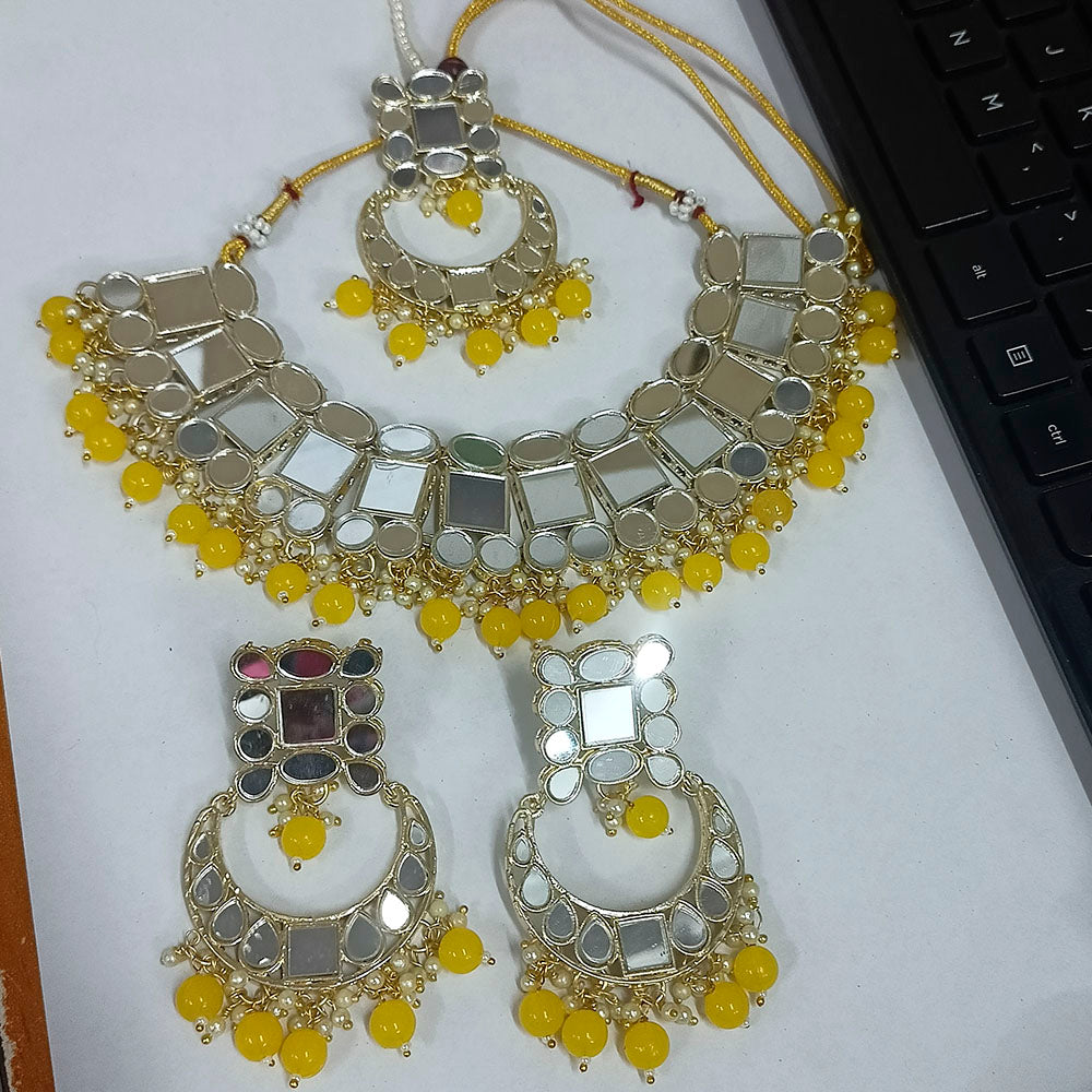 Bhavi Jewels Mirror & Beads Gold Plated  Necklace Set