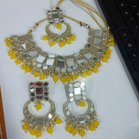 Bhavi Jewels Mirror & Beads Gold Plated  Necklace Set