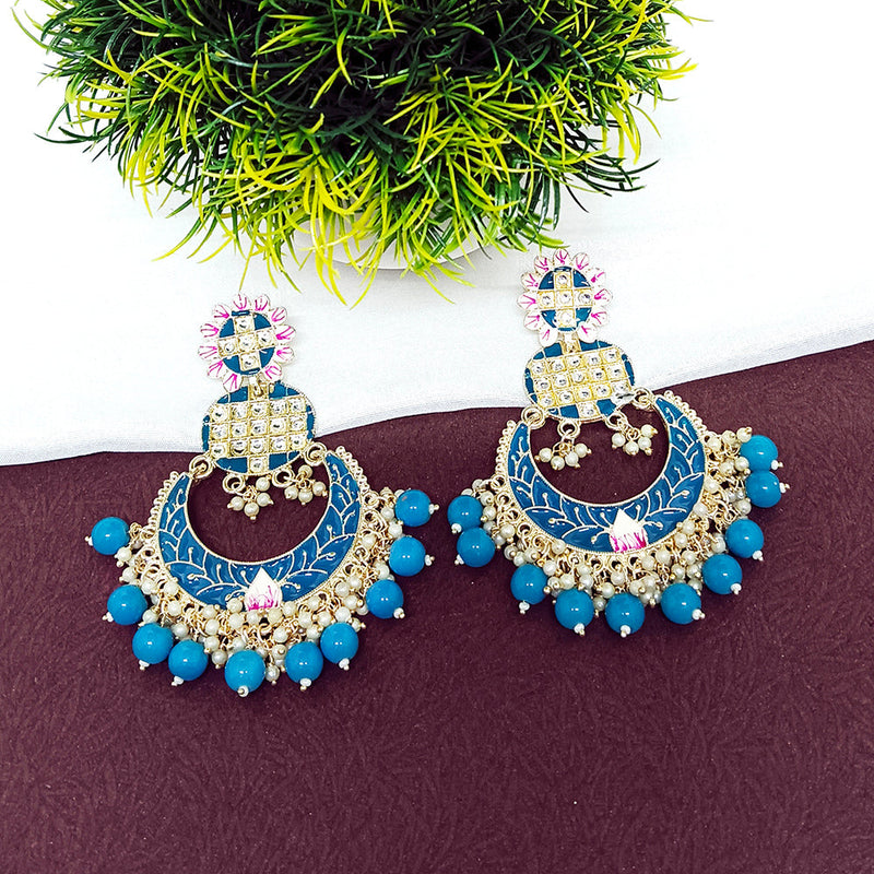 Bhavi Jewels Kundan And Meenakari Dangler Earrings