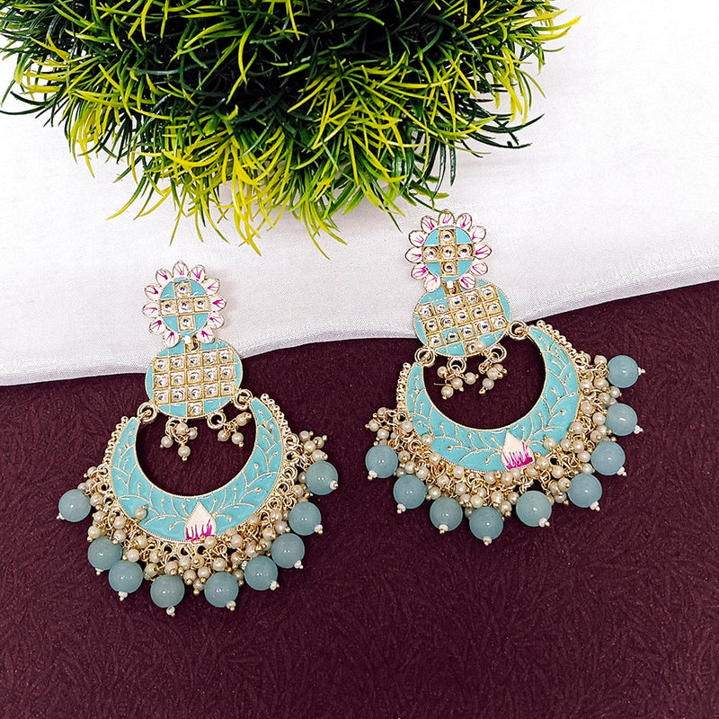 Bhavi Jewels Kundan And Meenakari Dangler Earrings