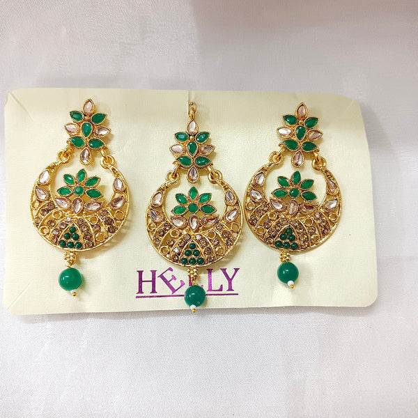 Bhavi Jewels Gold Plated Dangler Earrings With Maangtikka