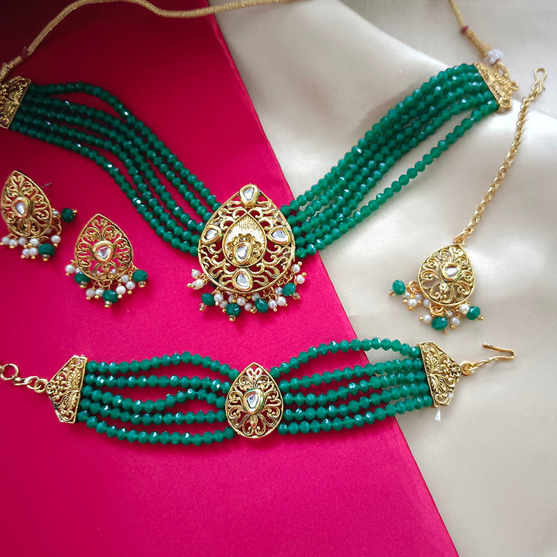 Bhavi Jewels Gold Plated Crystal Choker Necklace Set