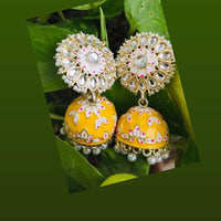 Sanshray American Kundan Stone And Meenakari Jhumkis Earrings