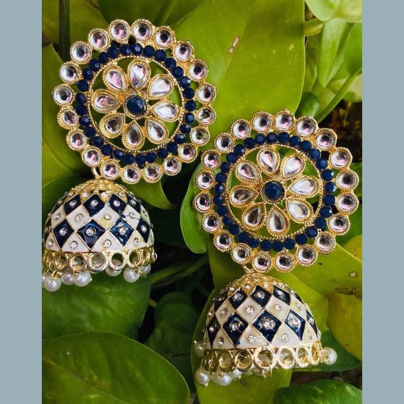 Sanshray Gold Plated Kundan Stone & Meenakari Jhumki Earrings